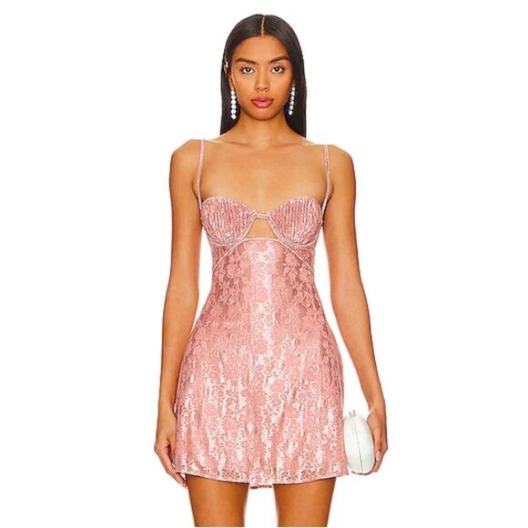 For Love & Lemons 🍋 Shai Mini Dress in Pink XL NWT $ 249.00 - Picture 4 of 10